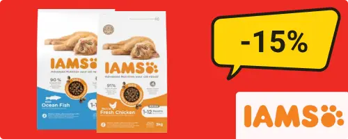 15% de réduction sur les petits paquets de nourriture pour chats Iams